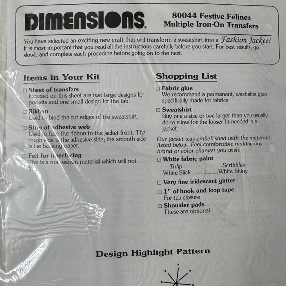 Dimensions Festive Felines Iron-On Transfer Kit Holiday Fashion 1992 Cats Kitten - Picture 5 of 8
